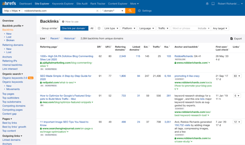 Ahrefs Backlink Analysis Tool
